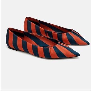 Zara women striped printed ballet flat blue orange
